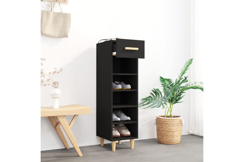beBasic Kenkäkaappi musta 30x35x105 cm tekninen puu - Musta - Säilytys - Kaappi - Säilytyskaappi
