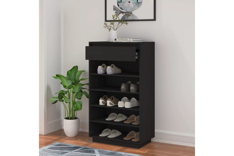 beBasic Kenkäkaappi musta 60x34x105 cm täysi mänty - Musta - Säilytys - Kaappi - Säilytyskaappi