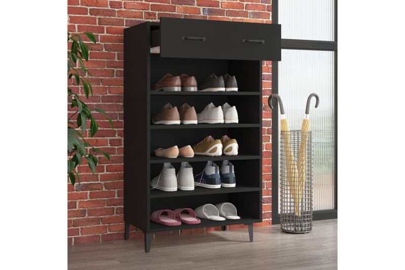 beBasic Kenkäkaappi musta 60x35x105 cm tekninen puu - Musta - Säilytys - Kaappi - Säilytyskaappi