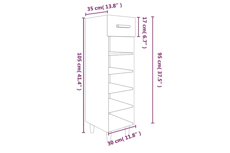 beBasic Kenkäkaappi ruskea tammi 30x35x105 cm tekninen puu - Ruskea - Säilytys - Kenkäsäilytys - Kenkäkaappi