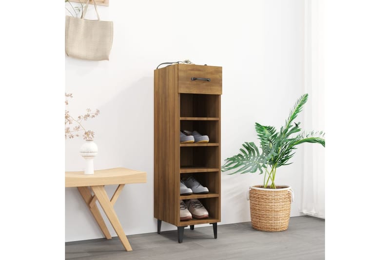 beBasic Kenkäkaappi ruskea tammi 30x35x105 cm tekninen puu - Ruskea - Säilytys - Kenkäsäilytys - Kenkäkaappi
