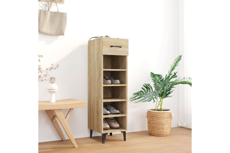 beBasic Kenkäkaappi Sonoma-tammi 30x35x105 cm tekninen puu - Ruskea - Säilytys - Kenkäsäilytys - Kenkäkaappi