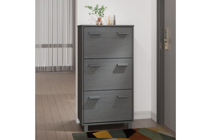 beBasic Kenkäkaappi tummanharmaa 59,5x35x117 cm täysi mänty - Harmaa - Säilytys - Kenkäsäilytys - Kenkäkaappi