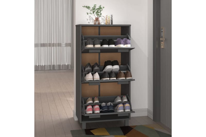 beBasic Kenkäkaappi tummanharmaa 59,5x35x117 cm täysi mänty - Harmaa - Säilytys - Kenkäsäilytys - Kenkäkaappi