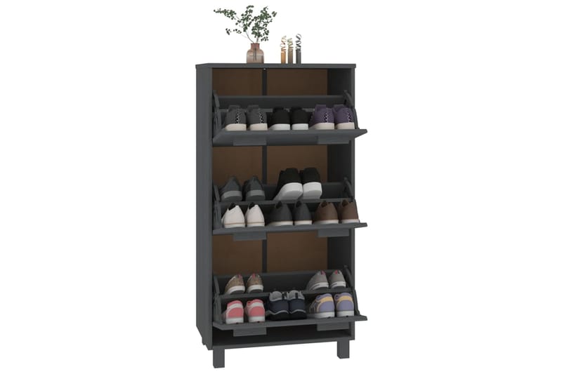 beBasic Kenkäkaappi tummanharmaa 59,5x35x117 cm täysi mänty - Harmaa - Säilytys - Kenkäsäilytys - Kenkäkaappi
