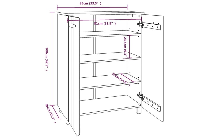 beBasic Kenkäkaappi tummanharmaa 85x40x108 cm täysi mänty - Harmaa - Säilytys - Kenkäsäilytys - Kenkäkaappi