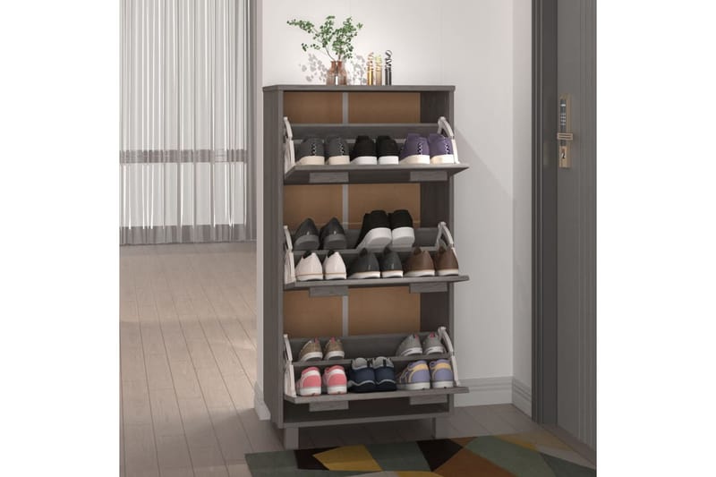 beBasic Kenkäkaappi vaaleanharmaa 59,5x35x117 cm täysi mänty - Harmaa - Säilytys - Kenkäsäilytys - Kenkäkaappi