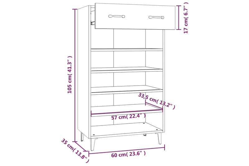 beBasic Kenkäkaappi valkoinen 60x35x105 cm tekninen puu - Valkoinen - Säilytys - Kaappi - Säilytyskaappi