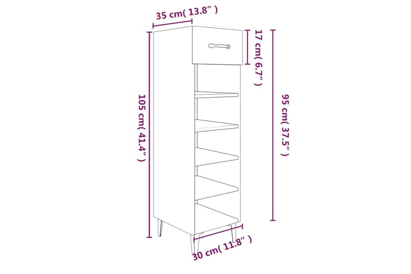 beBasic Kenkäteline savutammi 30x35x105 cm tekninen puu - Ruskea - Säilytys - Kenkäsäilytys - Kenkäkaappi