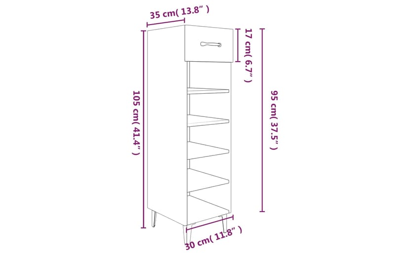 beBasic Kenkäteline savutammi 30x35x105 cm tekninen puu - Ruskea - Säilytyskaappi - Kenkäsäilytys - Eteisen säilytys - Kenkäkaappi