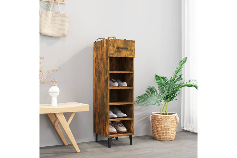 beBasic Kenkäteline savutammi 30x35x105 cm tekninen puu - Ruskea - Säilytys - Kenkäsäilytys - Kenkäkaappi