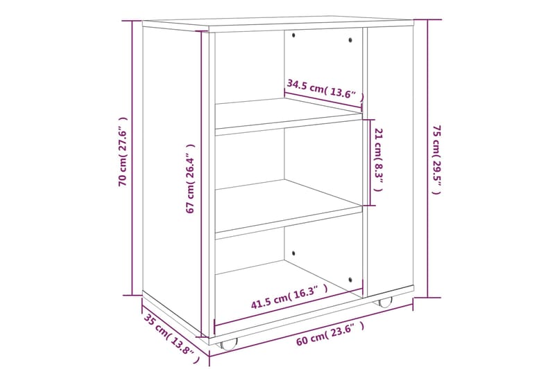 beBasic Kirjahylly harmaa Sonoma 60x35x75 cm tekninen puu - Harmaa - Säilytyskaappi - Kulmakaappi