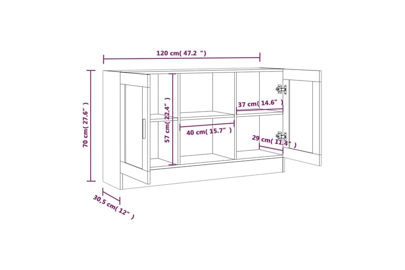 beBasic Vitriinikaappi harmaa Sonoma 120x30,5x70 cm tekninen puu - Harmaa - Vitriini