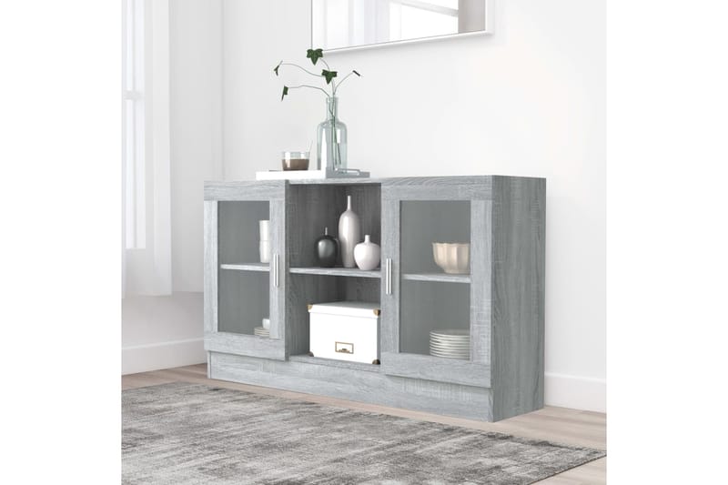 beBasic Vitriinikaappi harmaa Sonoma 120x30,5x70 cm tekninen puu - Harmaa - Säilytys - Kaappi - Vitriini