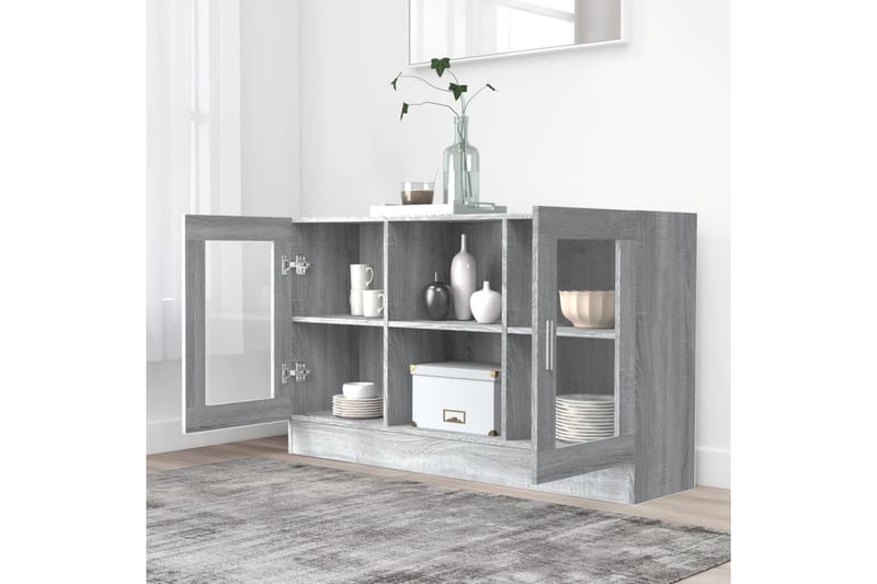 beBasic Vitriinikaappi harmaa Sonoma 120x30,5x70 cm tekninen puu - Harmaa - Säilytys - Kaappi - Vitriini
