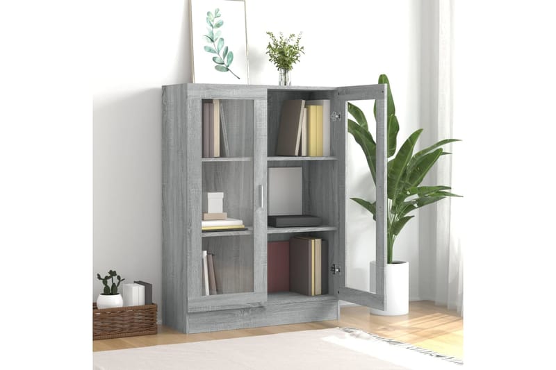 beBasic Vitriinikaappi harmaa Sonoma 82,5x30,5x115 cm tekninen puu - Harmaa - Säilytys - Kaappi - Vitriini