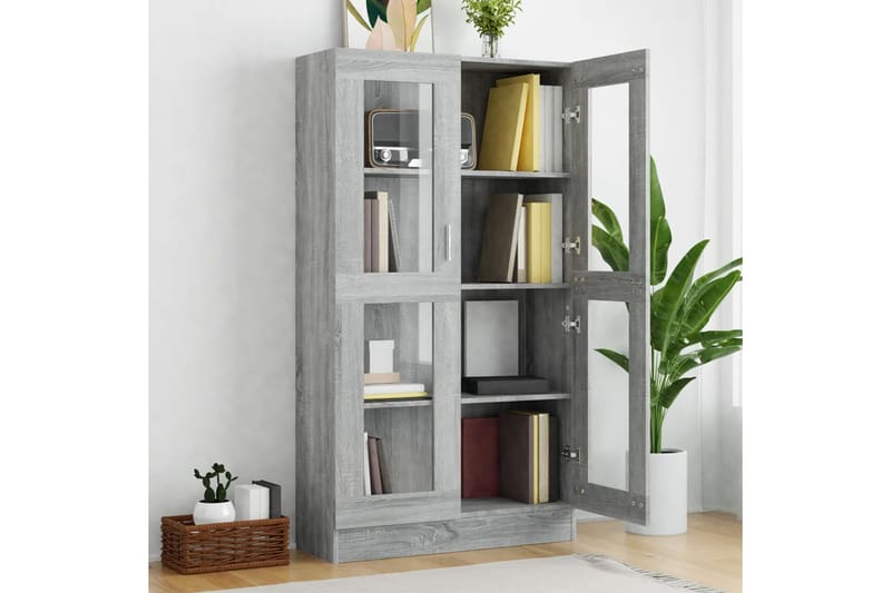beBasic Vitriinikaappi harmaa Sonoma 82,5x30,5x150 cm tekninen puu - Harmaa - Säilytys - Kaappi - Vitriini