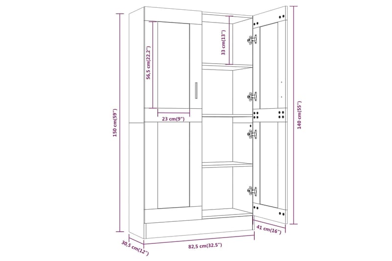 beBasic Vitriinikaappi harmaa Sonoma 82,5x30,5x150 cm tekninen puu - Harmaa - Säilytys - Kaappi - Vitriini