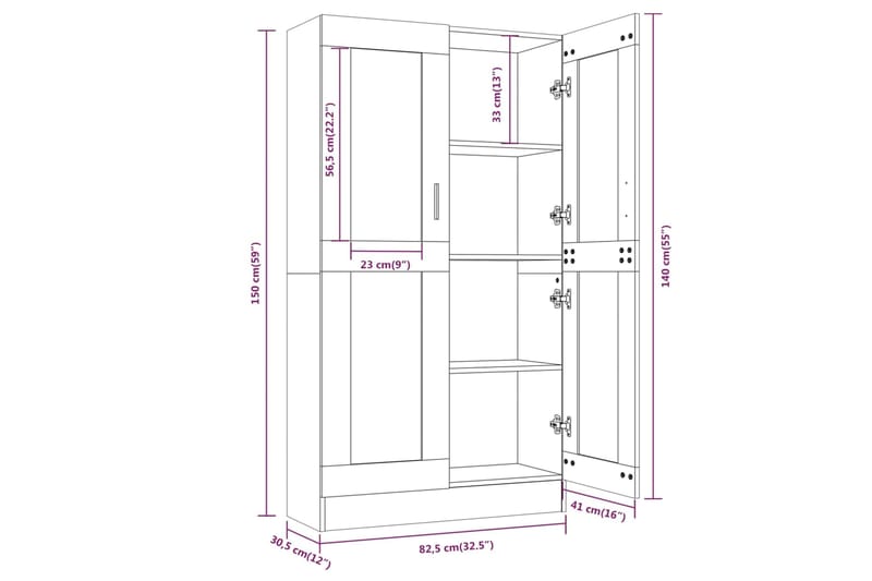 beBasic Vitriinikaappi harmaa Sonoma 82,5x30,5x150 cm tekninen puu - Harmaa - Vitriini