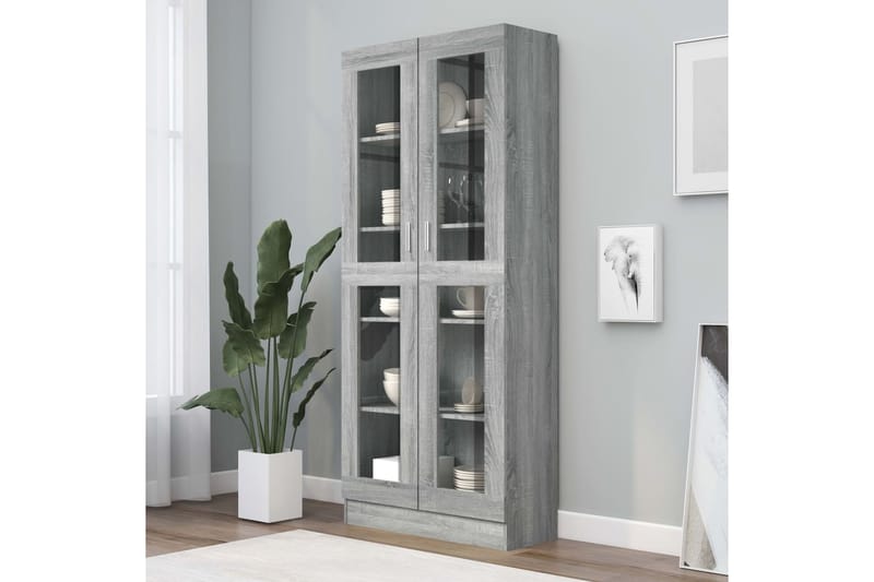 beBasic Vitriinikaappi harmaa Sonoma 82,5x30,5x185,5 cm tekninen puu - Harmaa - Säilytys - Kaappi - Vitriini