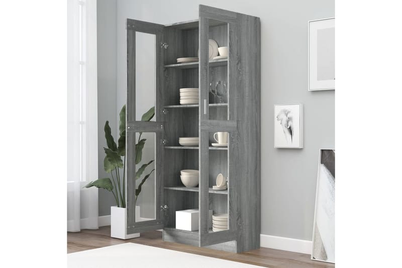 beBasic Vitriinikaappi harmaa Sonoma 82,5x30,5x185,5 cm tekninen puu - Harmaa - Säilytys - Kaappi - Vitriini