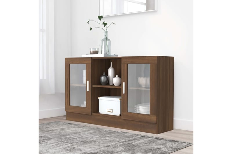 beBasic Vitriinikaappi ruskea tammi 120x30,5x70 cm tekninen puu - Ruskea - Säilytys - Kaappi - Vitriini