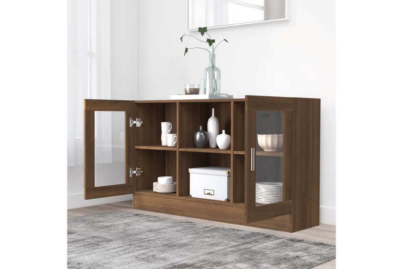 beBasic Vitriinikaappi ruskea tammi 120x30,5x70 cm tekninen puu - Ruskea - Säilytys - Kaappi - Vitriini