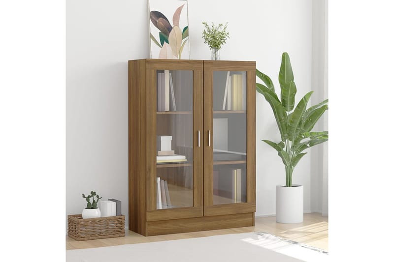 beBasic Vitriinikaappi ruskea tammi 82,5x30,5x115 cm tekninen puu - Ruskea - Säilytys - Kaappi - Vitriini