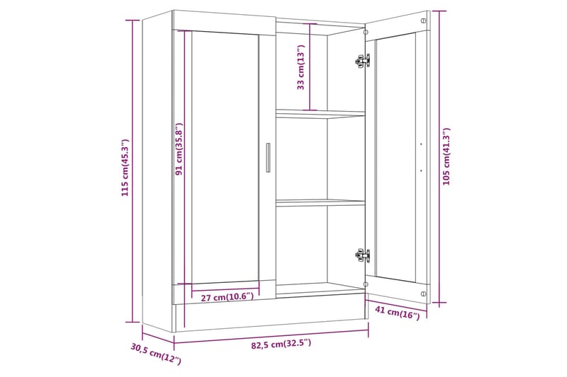 beBasic Vitriinikaappi ruskea tammi 82,5x30,5x115 cm tekninen puu - Ruskea - Säilytys - Kaappi - Vitriini