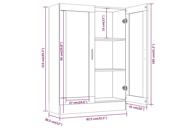 beBasic Vitriinikaappi ruskea tammi 82,5x30,5x115 cm tekninen puu - Ruskea - Vitriini