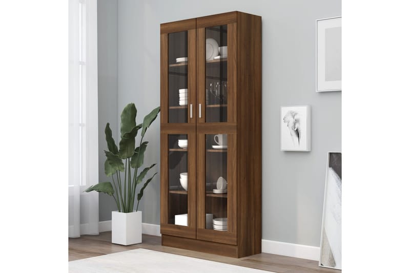 beBasic Vitriinikaappi ruskea tammi 82,5x30,5x185,5 cm tekninen puu - Ruskea - Säilytys - Kaappi - Vitriini