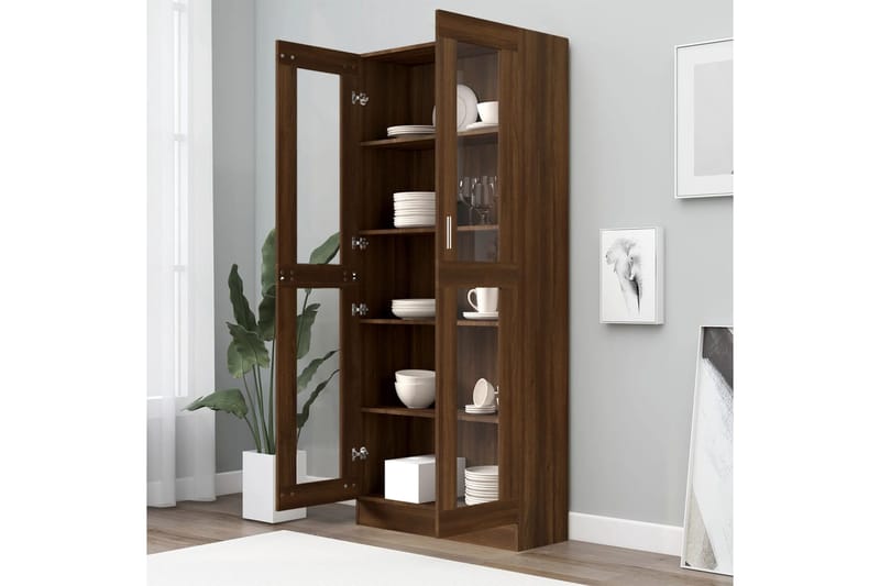 beBasic Vitriinikaappi ruskea tammi 82,5x30,5x185,5 cm tekninen puu - Ruskea - Säilytys - Kaappi - Vitriini