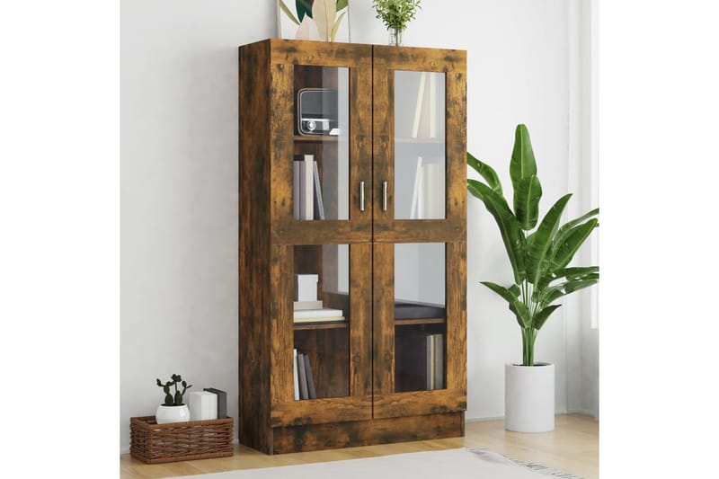 beBasic Vitriinikaappi savutammi 82,5x30,5x150 cm tekninen puu - Ruskea - Säilytys - Kaappi - Vitriini