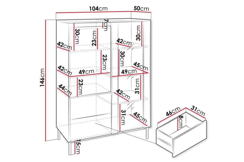 Bjurholm Vitriinikaappi 104x146 cm - Valkoinen - Säilytys - Kaappi - Vitriini