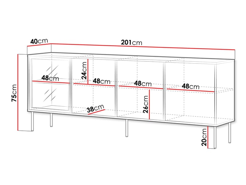 Claven senkki 200 cm - beige - Säilytys - Kaappi - Vitriini