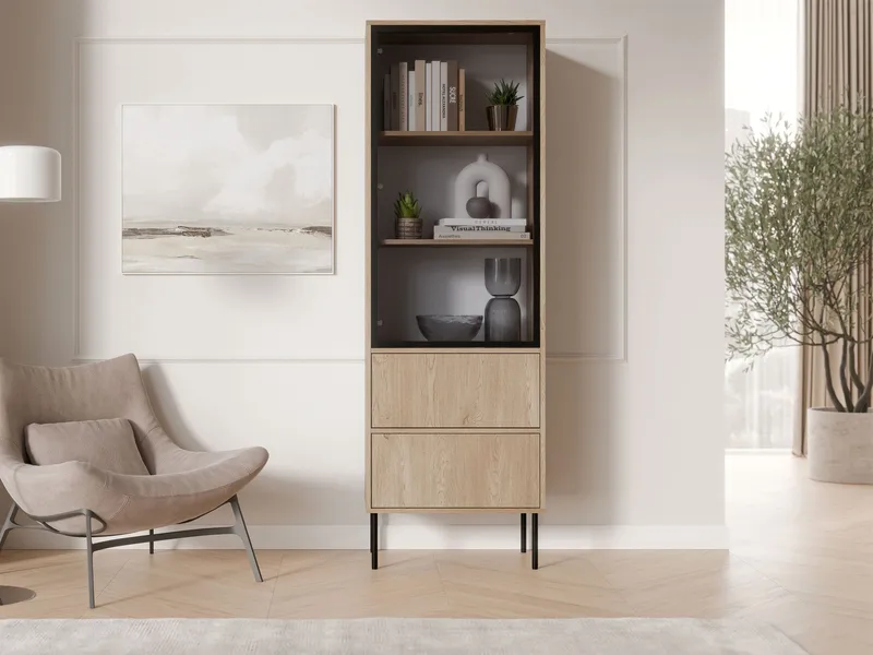 Claven-vitriiinikaappi 60x185 cm - ruskea - Säilytys - Kaappi - Vitriini