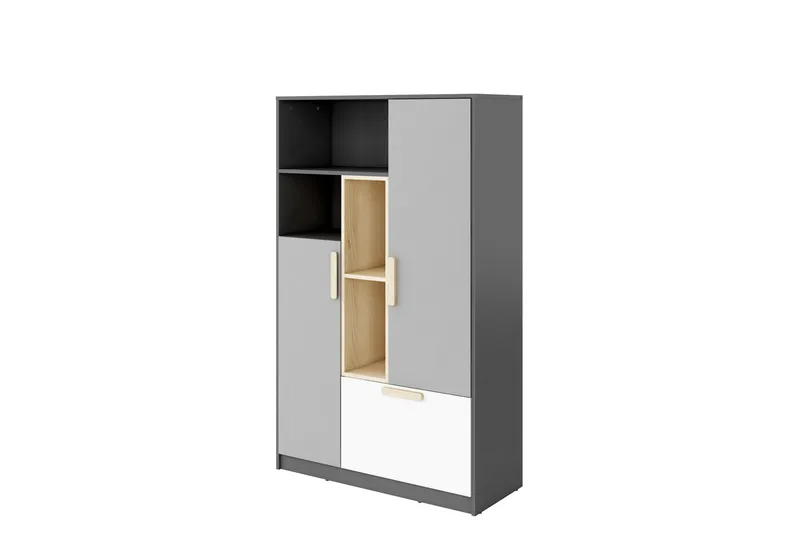 Decona Highboard, Tummanharmaa/Vaaleanharmaa/Valkoinen/Beige