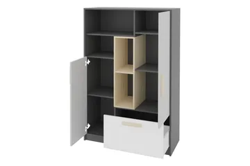 Decona Highboard - Tummanharmaa/Vaaleanharmaa/Valkoinen/Beige - Säilytys - Kaappi - Säilytyskaappi