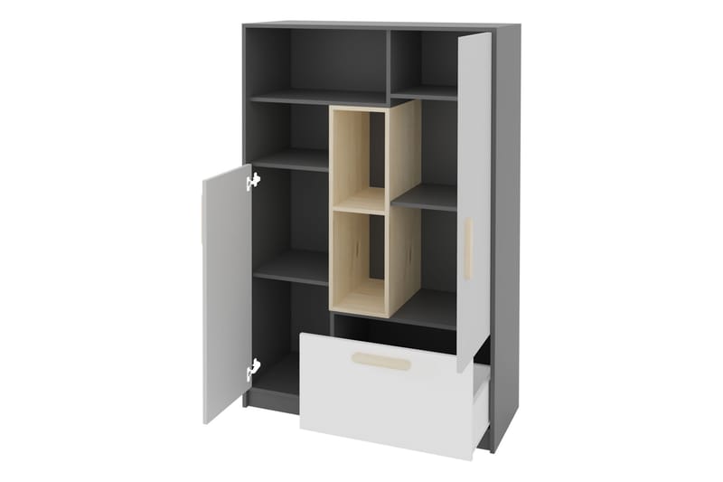 Decona Highboard - Tummanharmaa/Vaaleanharmaa/Valkoinen/Beige - Säilytys - Kaappi - Säilytyskaappi