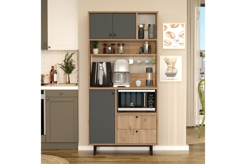 Donae Korkeakaappi - Tammi/Antrasiitti - Säilytys - Kaappi - Säilytyskaappi