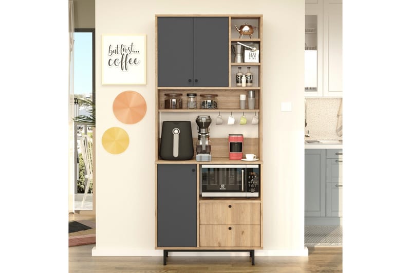 Donae Korkeakaappi - Tammi/Antrasiitti - Säilytys - Kaappi - Säilytyskaappi
