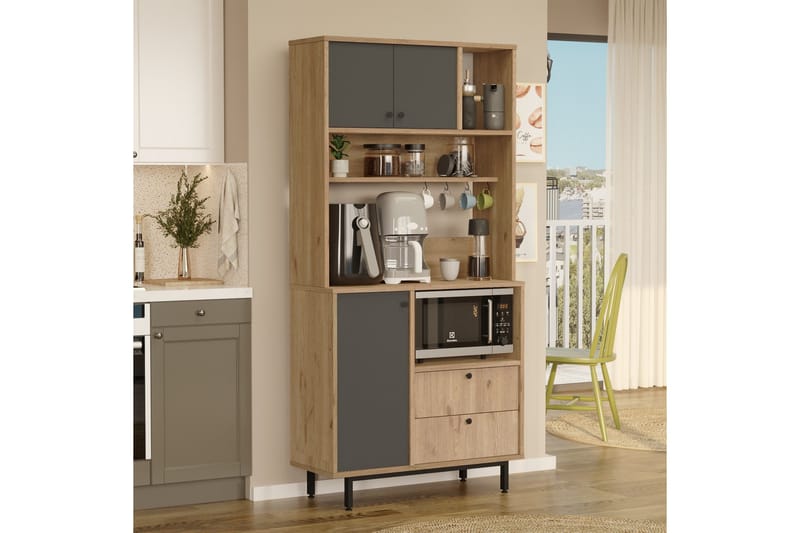 Donae Korkeakaappi - Tammi/Antrasiitti - Säilytys - Kaappi - Säilytyskaappi