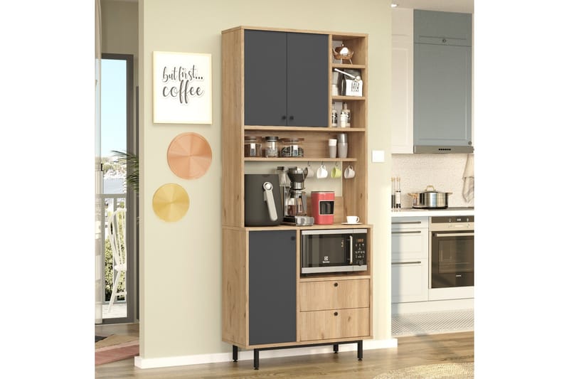 Donae Korkeakaappi - Tammi/Antrasiitti - Säilytys - Kaappi - Säilytyskaappi