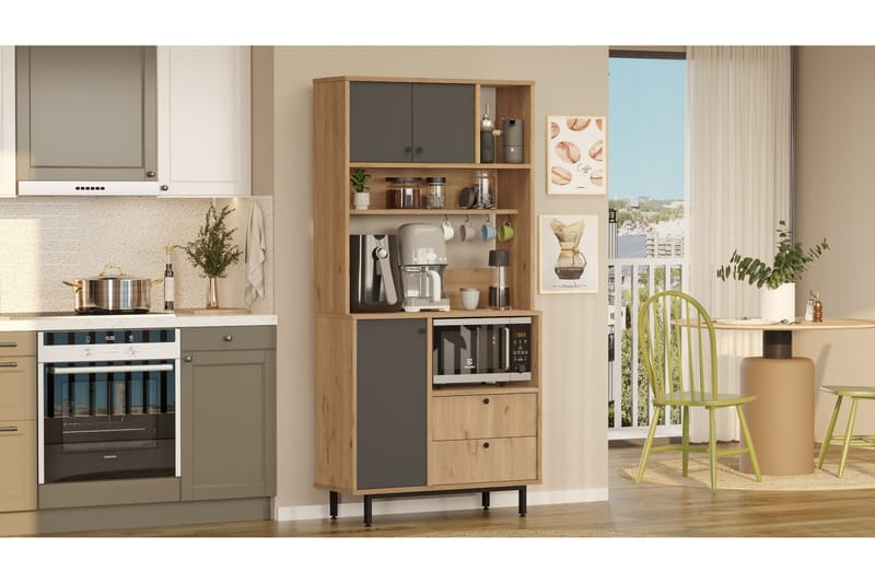 Donae Korkeakaappi - Tammi/Antrasiitti - Säilytys - Kaappi - Säilytyskaappi