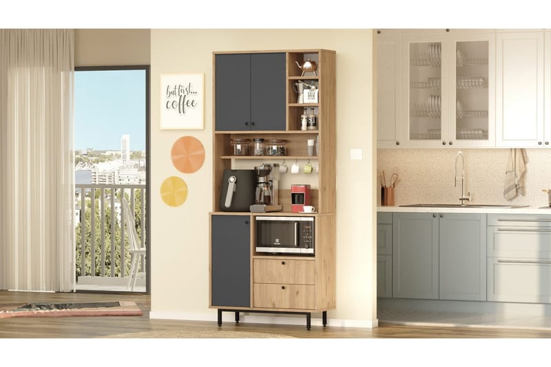 Donae Korkeakaappi - Tammi/Antrasiitti - Säilytys - Kaappi - Säilytyskaappi