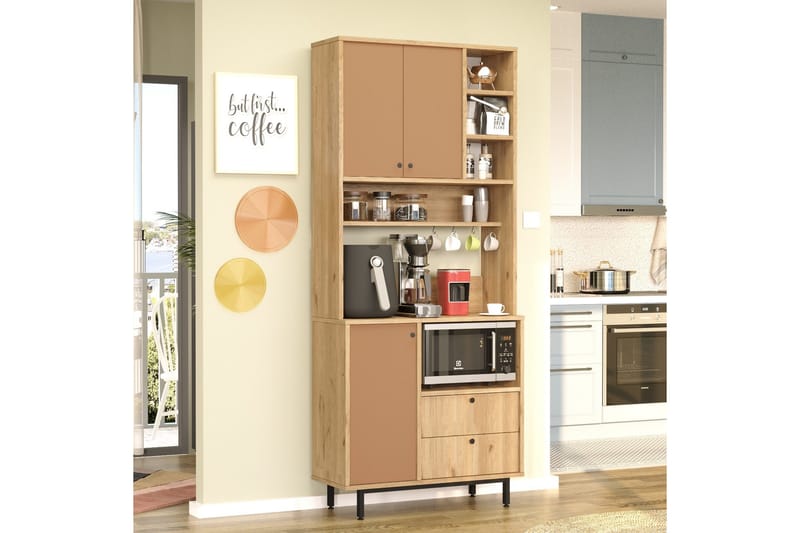 Donae Korkeakaappi - Tammi/Punainen - Säilytys - Kaappi - Säilytyskaappi