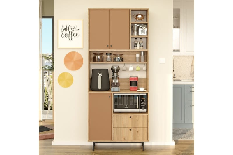 Donae Korkeakaappi - Tammi/Punainen - Säilytys - Kaappi - Säilytyskaappi