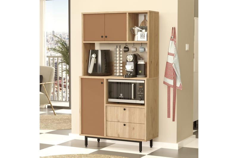 Donae Korkeakaappi - Tammi/Punainen - Säilytys - Kaappi - Säilytyskaappi