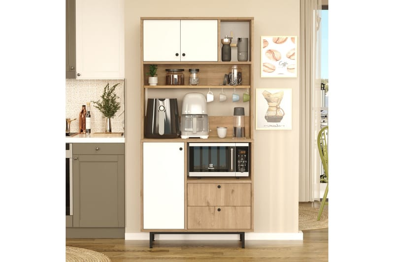 Donae Korkeakaappi - Tammi/Valkoinen - Säilytys - Kaappi - Säilytyskaappi