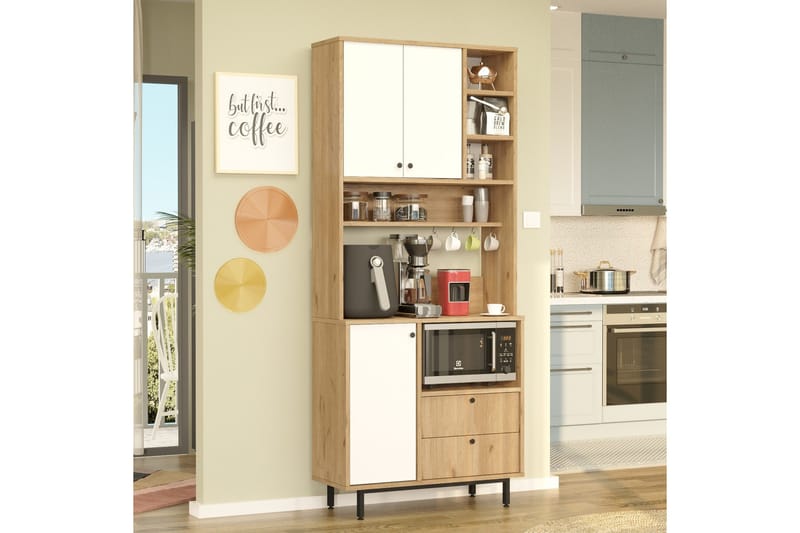 Donae Korkeakaappi - Tammi/Valkoinen - Säilytys - Kaappi - Säilytyskaappi